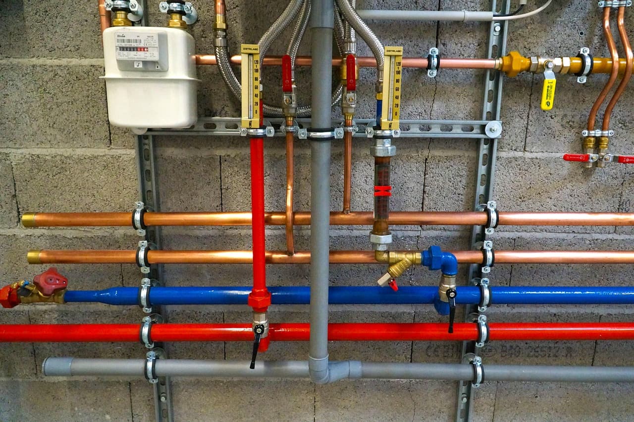Gas meter and pipework on a wall